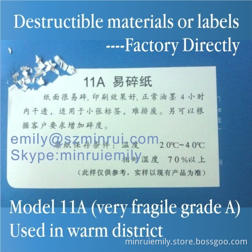 Minrui Very Fragile 11a Destructible Vinyl Label Materials Warm Area Use, Frangible Ultra Destructible Vinyl Material